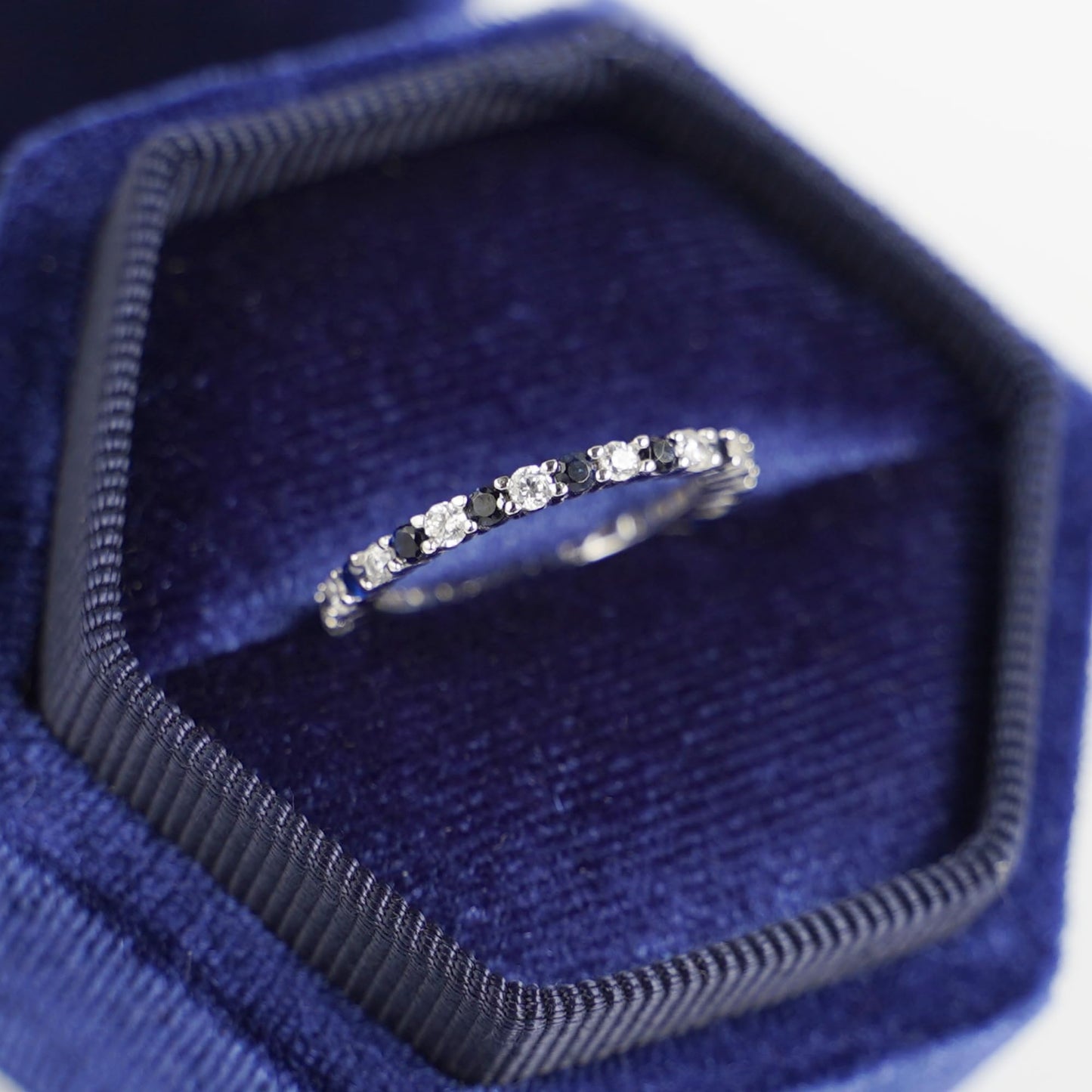 Sterling Silver Full Eternity 2mm Prong Set CZ White Blue Sapphire Band Ring