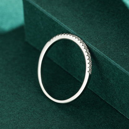 Sterling Silver Half Eternity 1mm Pave Set CZ Stack Ring Wedding Ring Engagement Ring Rhodium/ Rose Gold / 18K Gold