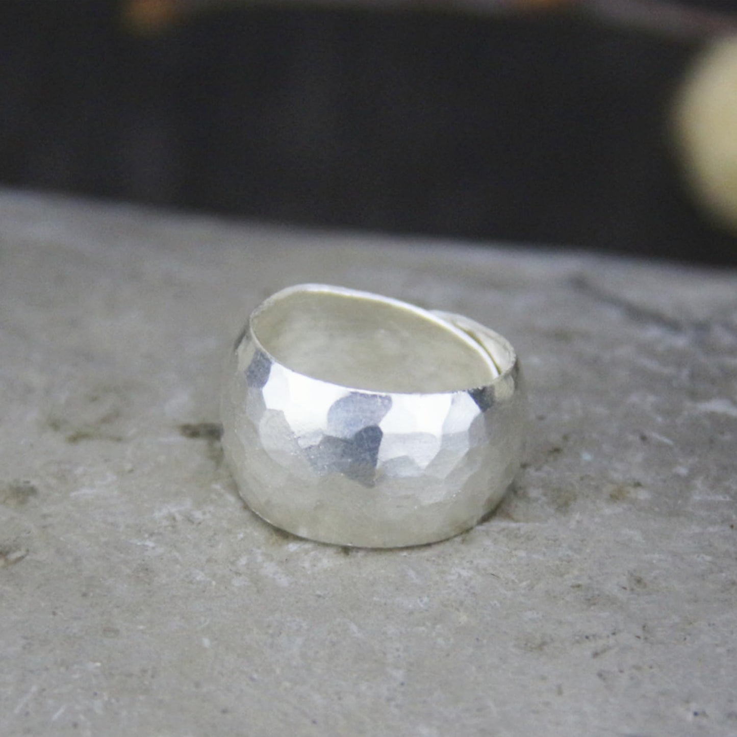 Sterling Silver Hammered Wide Dome Wrap Statement Ring K - T