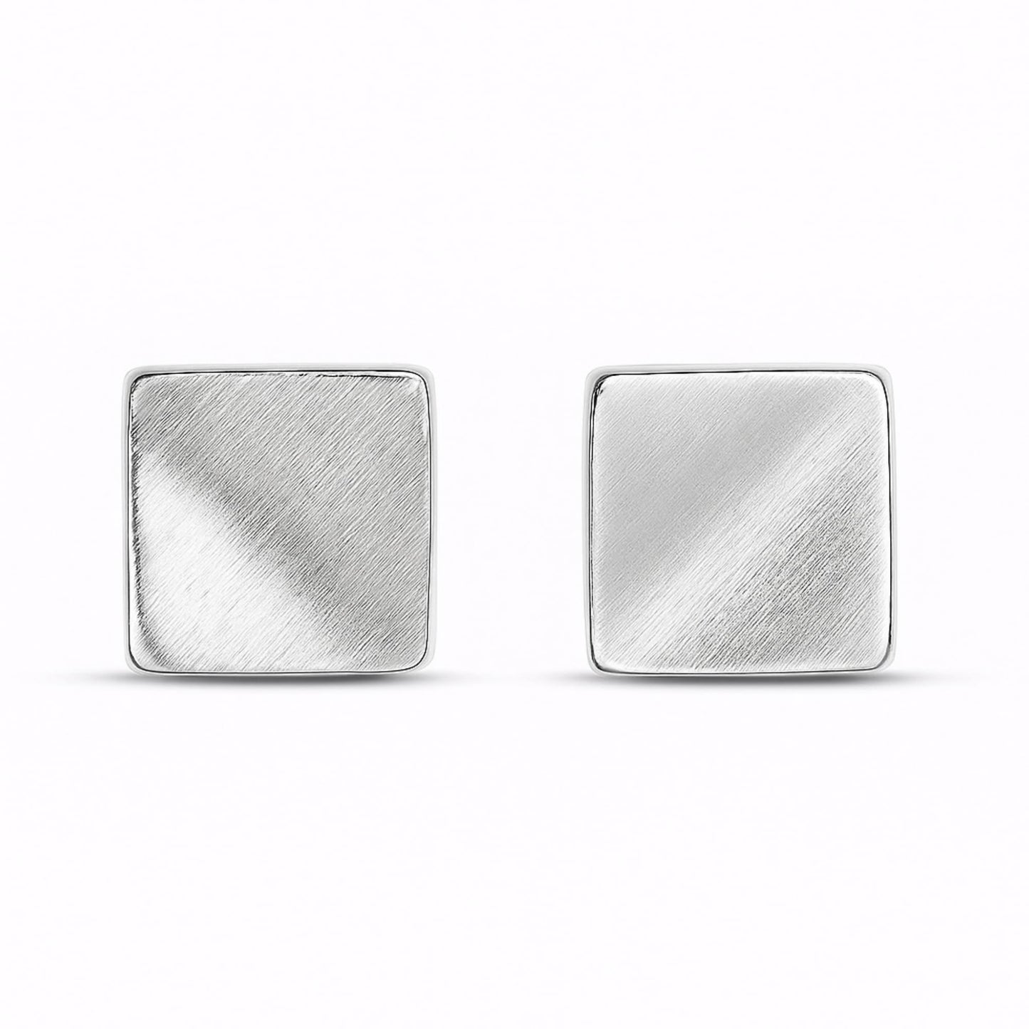 Sterling Silver Brushed Matte 6mm Bent Square Cube Geometry Stud Earrings