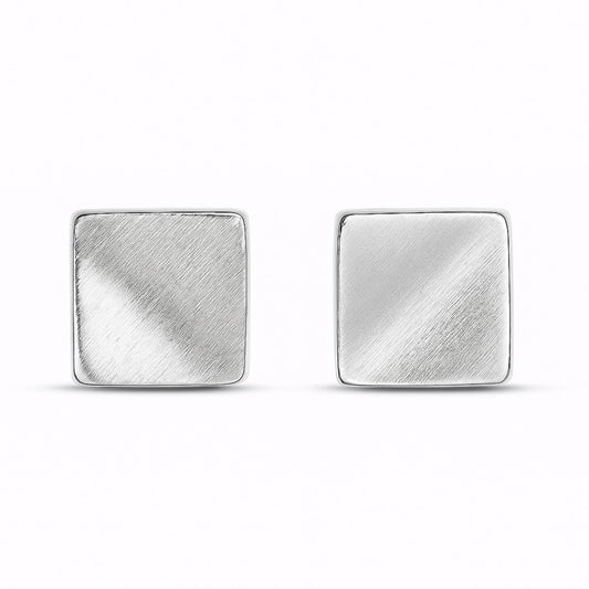 Sterling Silver Brushed Matte 6mm Bent Square Cube Geometry Stud Earrings