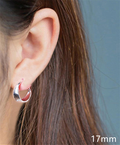 Rhodium on Sterling Silver Wide Dome Sleeper Drop Hoop Huggie Earrings 16-18mm