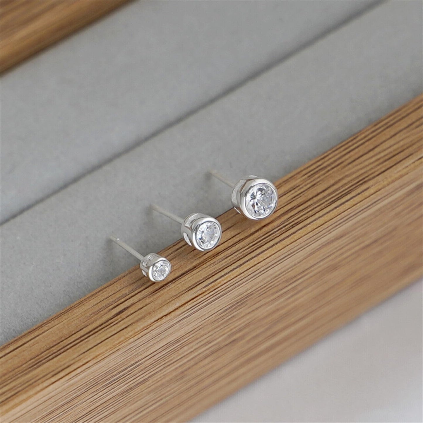 Sterling Silver CZ Solitaire Stud Earrings Round Bezel Set, Simulated Diamond, 3mm-8mm, Clear & Black, Unisex