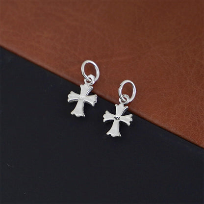 Sterling Silver Fleur De Lis Cross Charm Pendant 10*15mm 7*7mm 2 Tones Unisex