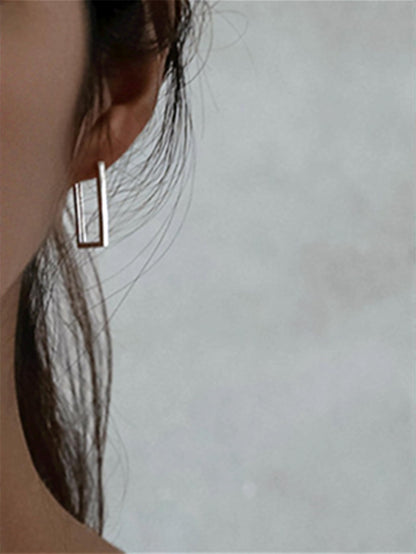 Sterling Silver Rectangle Square Huggie Hoop Drop Earrings 3 Tones Rhodium 18K Gold Rose Gold