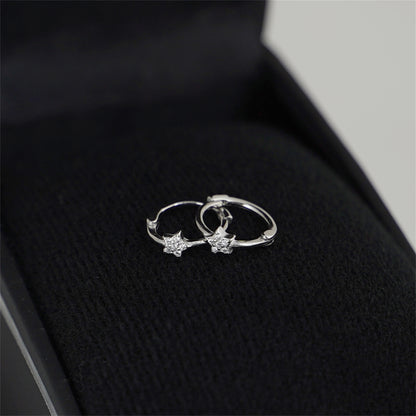 Sterling Silver Star CZ Hinged 9mm Hoop Huggie Earrings