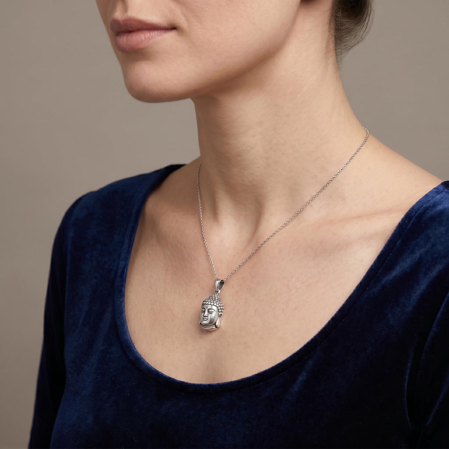 Fine Silver Oxidised 999 Matte Hollow 3D Buddha Head Pendant