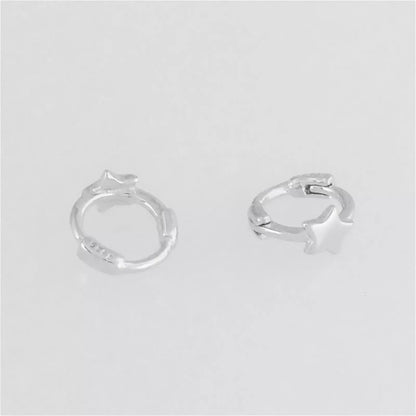 Sterling Silver Star Earrings 7mm Hoop Huggie Cuff Earrings Rhodium 18K Gold