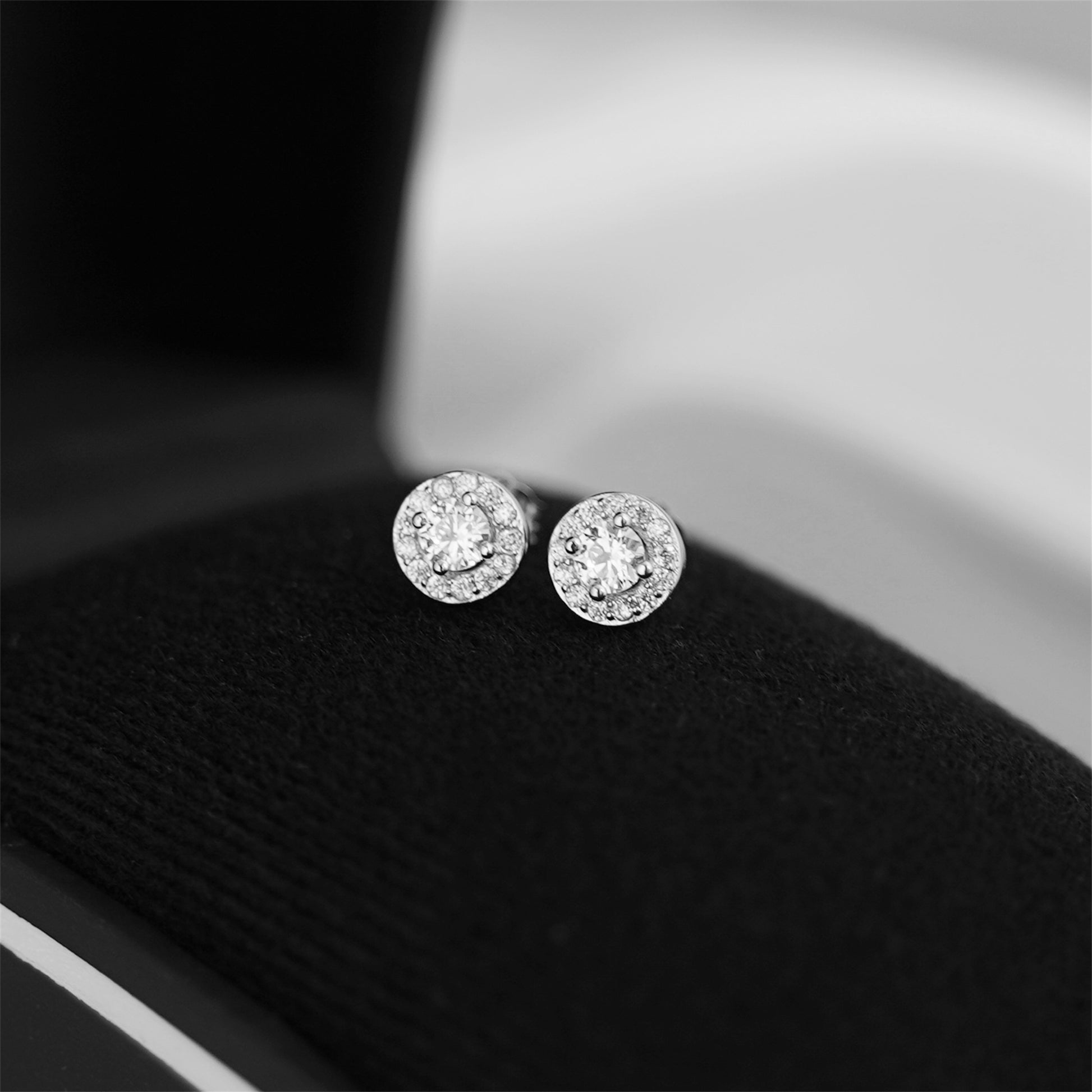 Sterling Silver Cubic Zirconia 7mm Halo Round  Stud Earrings Lady Jewellery - sugarkittenlondon