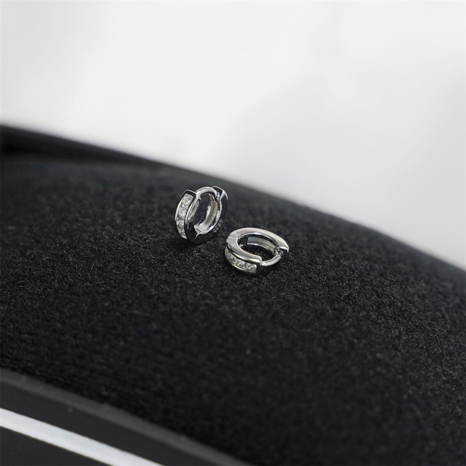 Sterling Silver Channel-Set CZ Huggie Hoop Earrings 5mm - sugarkittenlondon
