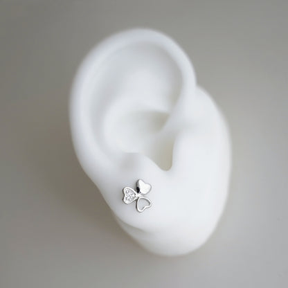 Sterling Silver Shamrock Stud Earrings Paved CZ Lucky Love Jewellery