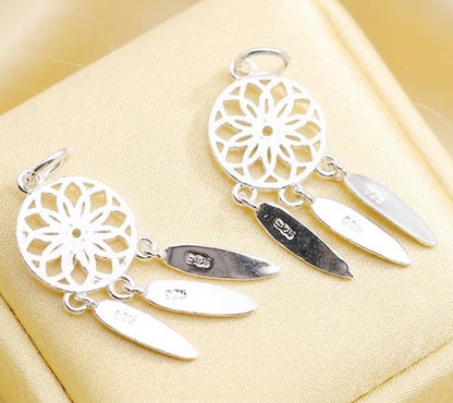 Sterling Silver Dream Catcher Circle Disc Angel Wing Feather Drop Charm Pendant