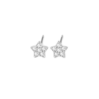 Sterling Silver Paved CZ Star Stud Earrings Rhodium Gold Rose Gold Tones 4 - 7mm