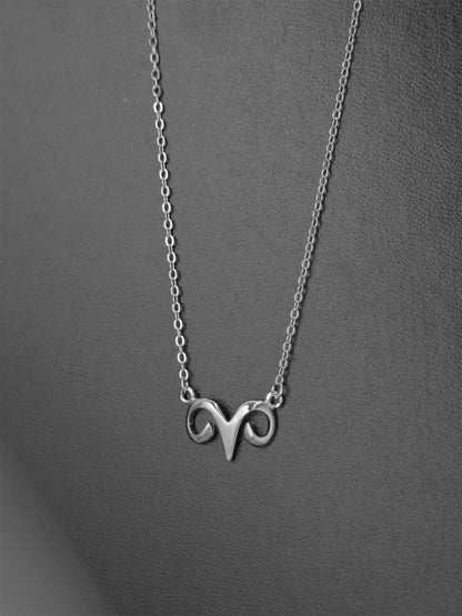 Rhodium on Sterling Silver Shiny Constellation Zodiac Aries Sheep Charm Necklace 44.5cm 17.5''