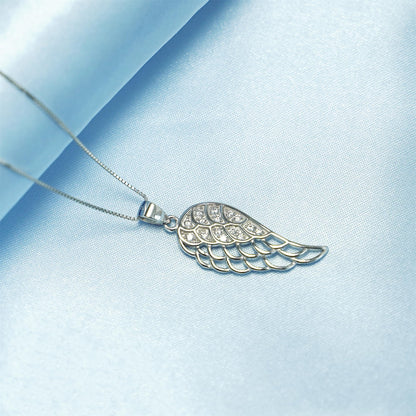 Minimalist Box Chain in Rhodium tone, angel wing charm with stones