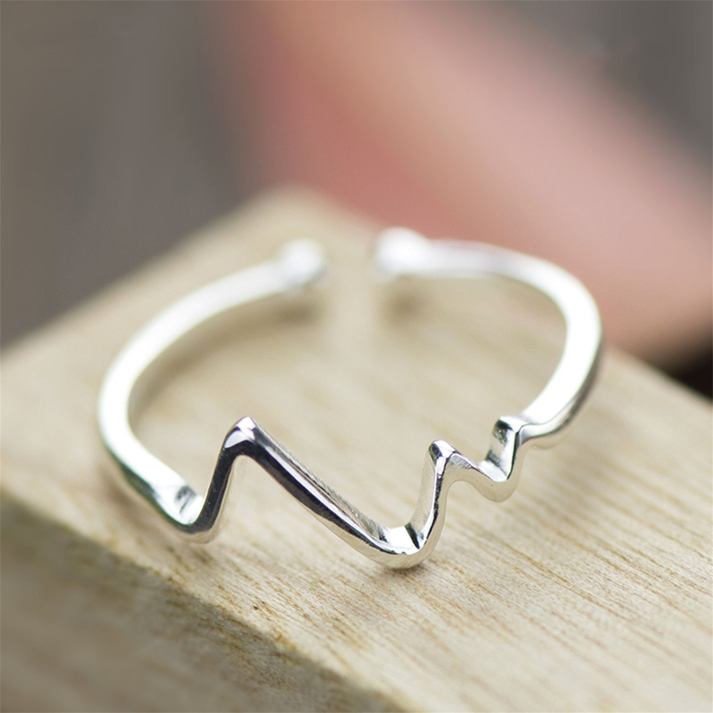 Sterling Silver Heartbeat Adjustable Ring with Beaded Ends - sugarkittenlondon