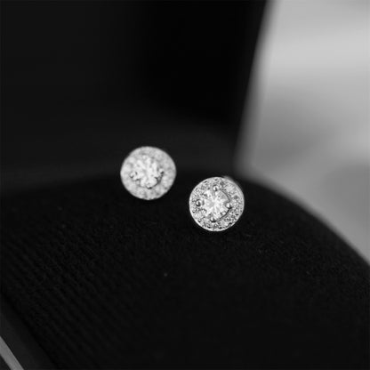 Sterling Silver Cubic Zirconia 7mm Halo Round  Stud Earrings Lady Jewellery - sugarkittenlondon