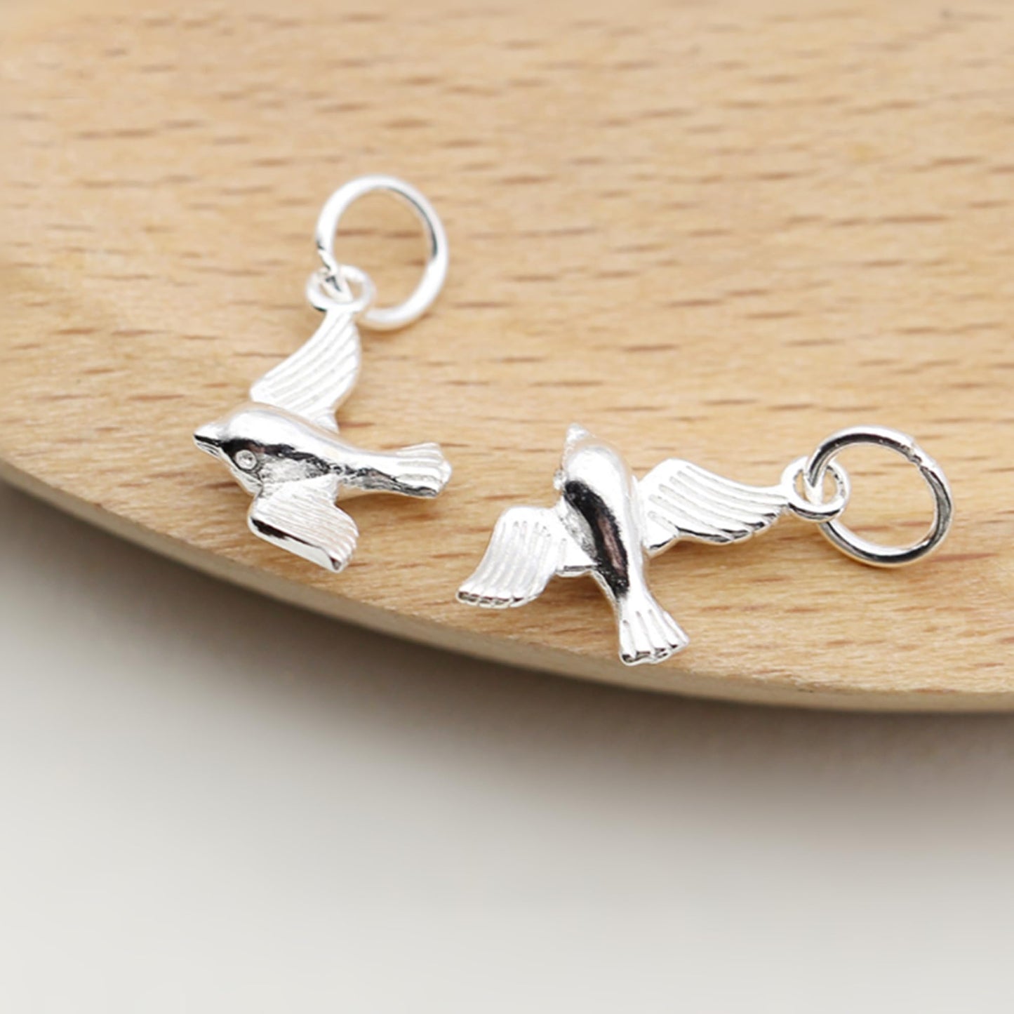 Sterling Silver Solid 3D Flying Bird Pendant Charm
