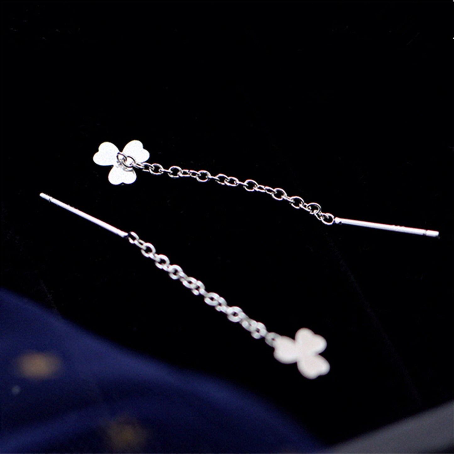 925 Sterling Silver Shamrock Threader Dangle Earrings - sugarkittenlondon