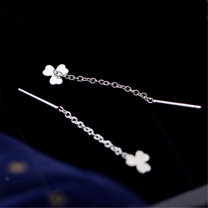 925 Sterling Silver Shamrock Threader Dangle Earrings - sugarkittenlondon