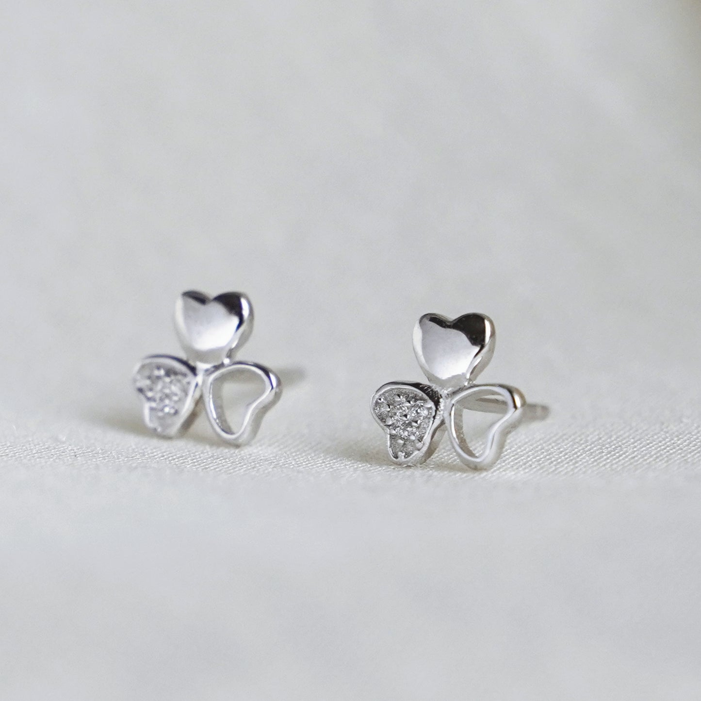 Sterling Silver Shamrock Stud Earrings Paved CZ Lucky Love Jewellery