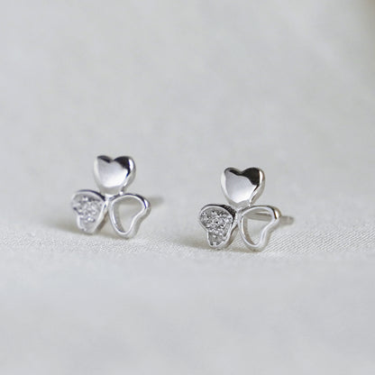 Sterling Silver Shamrock Stud Earrings Paved CZ Lucky Love Jewellery