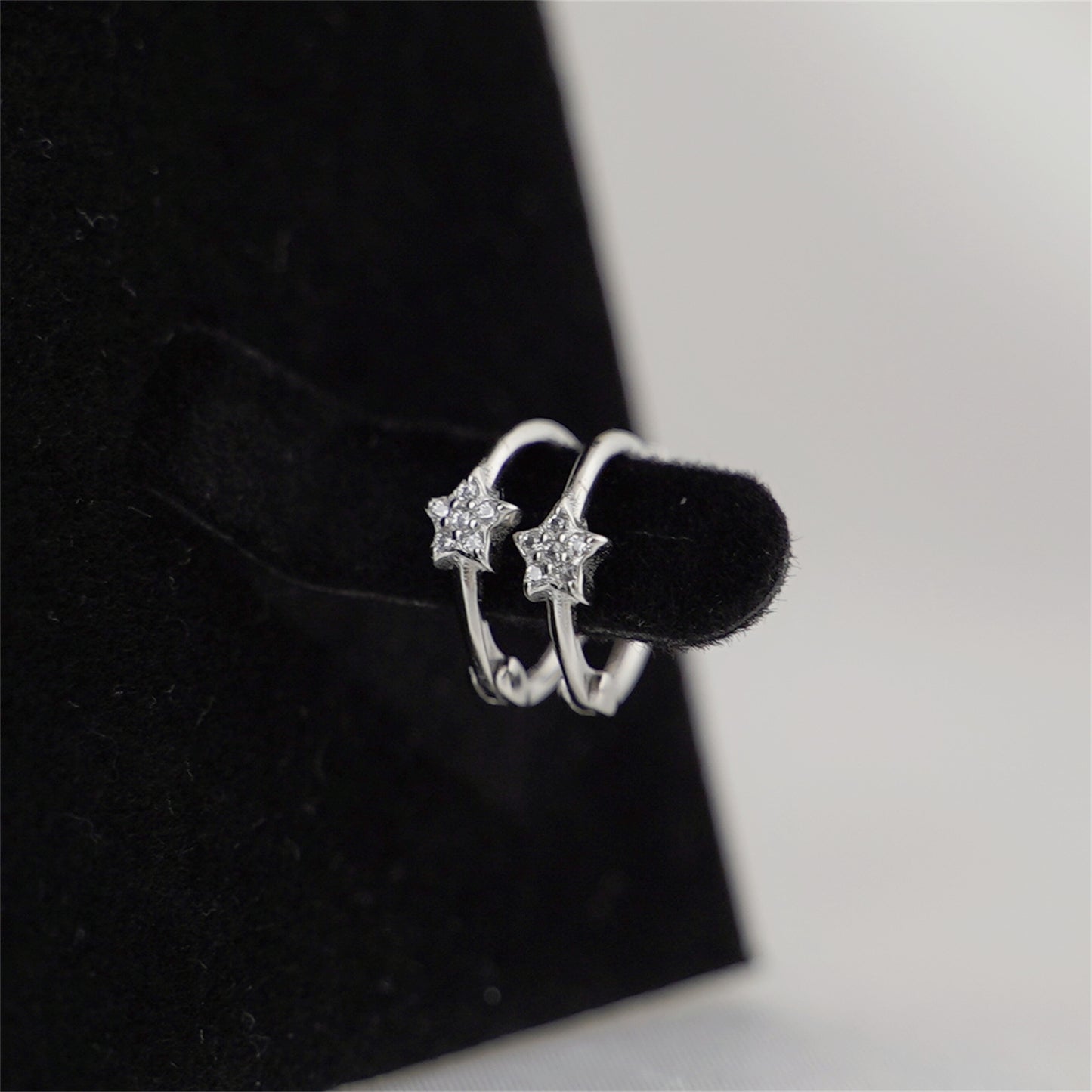 Sterling Silver Star CZ Hinged 9mm Hoop Huggie Earrings