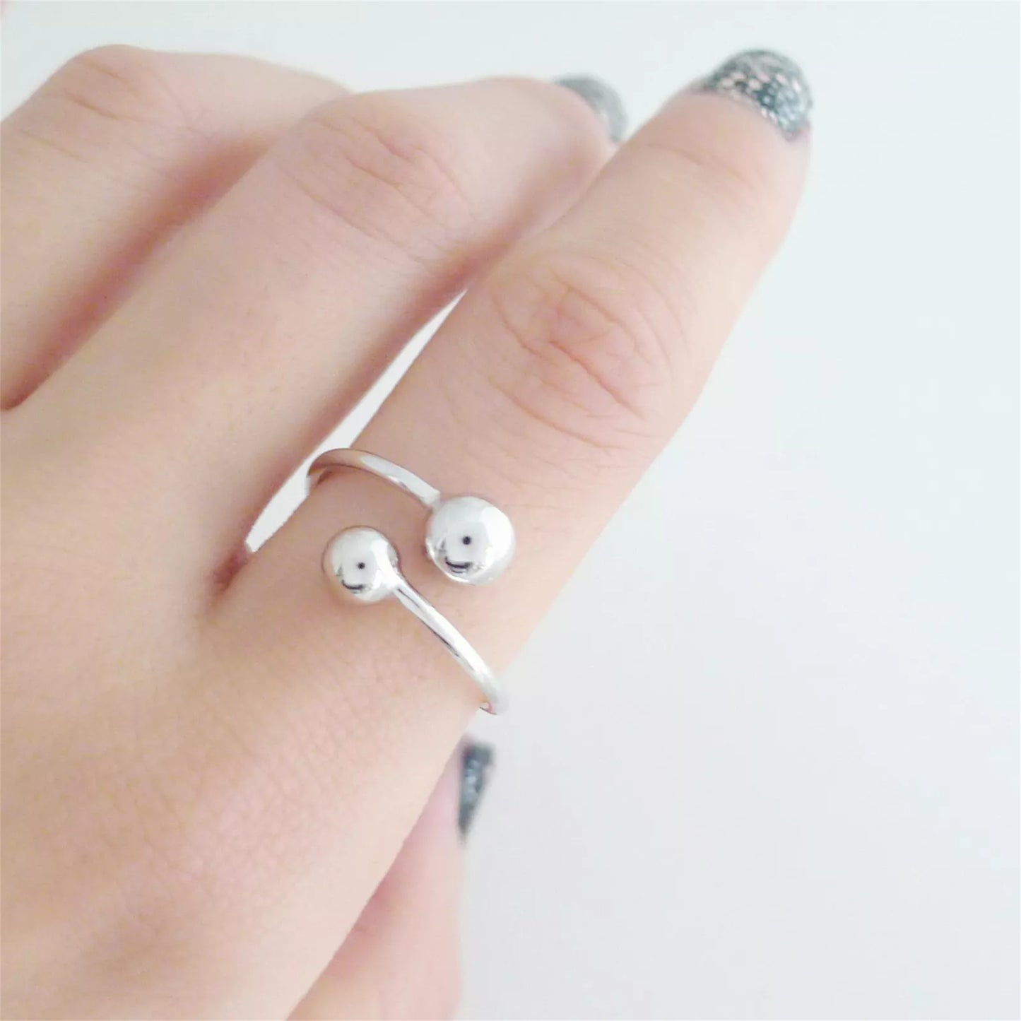 Sterling Silver Twist Beads 5mm & 6mm Double Ball Wrap Ring Sizable L - P