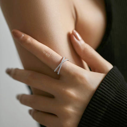 Sterling Silver Criss Cross Infinity Half Eternity 1.5mm Paved CZ Ring J - T1/2