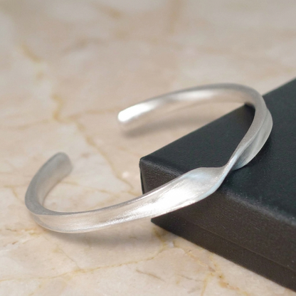 Matte Twist Rope Cuff bracelet close-up, silver-tone twisted rope cuff