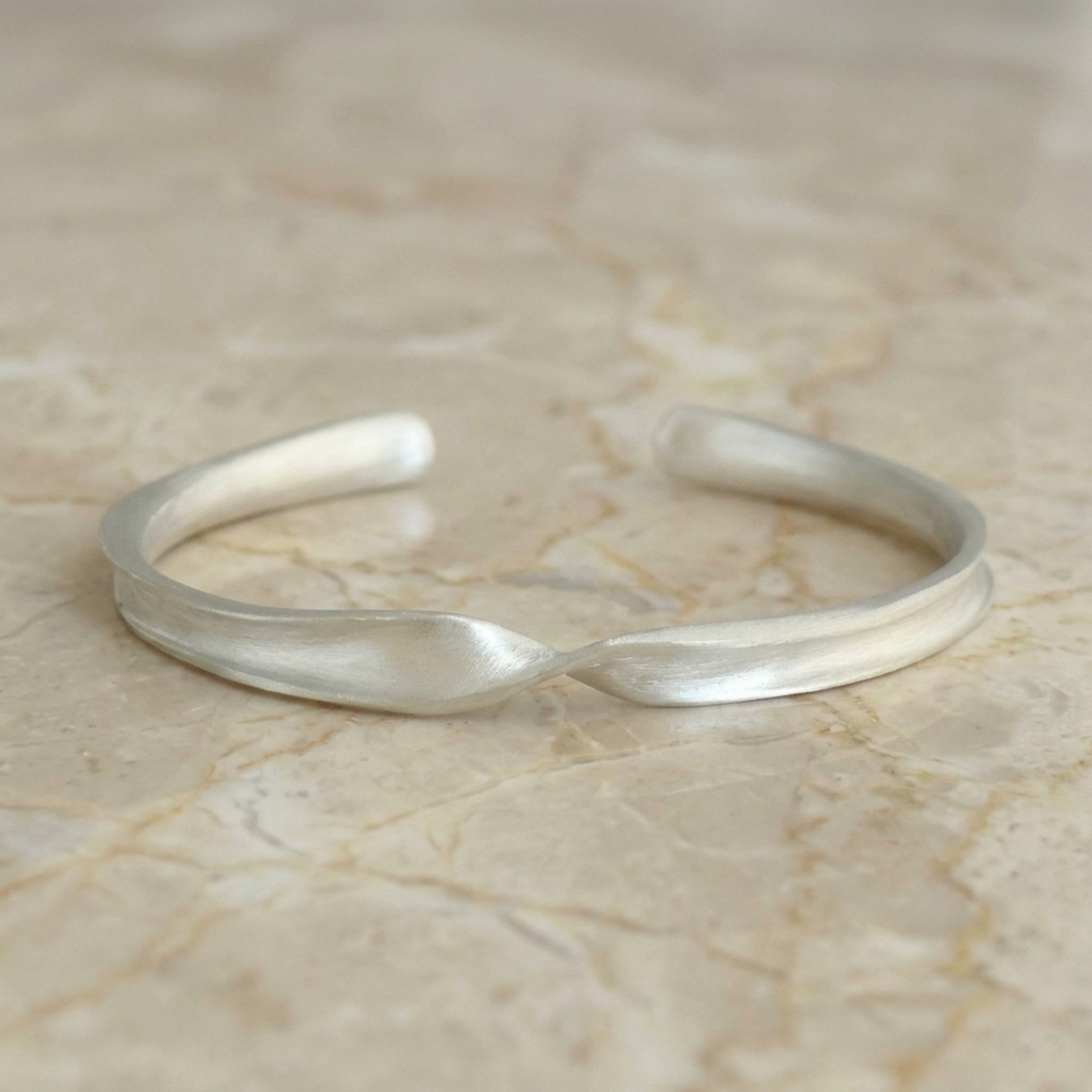 Matte Twist Rope Cuff bracelet, silver-tone with smooth matte twisted rope front