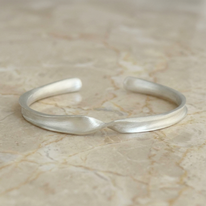 Matte Twist Rope Cuff bracelet, silver-tone with smooth matte twisted rope front