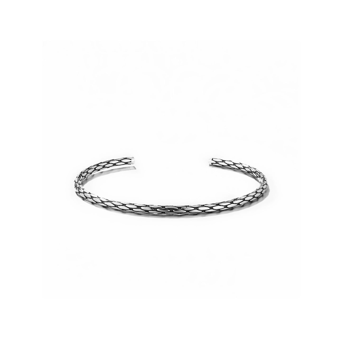 Snake knot cuff bangle with braided metal texture, sleek open bracelet