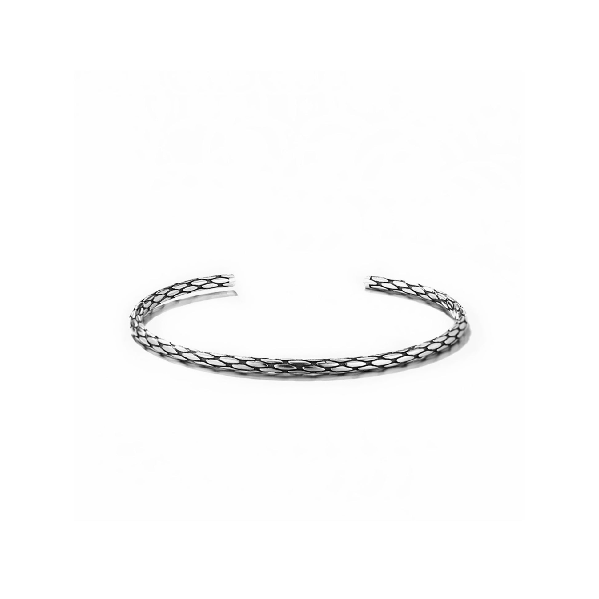 Snake knot cuff bangle with braided metal texture, sleek open bracelet