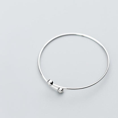 Sterling Silver Double Bezel 3mm CZ Torque Open Band Bangle Bracelet - sugarkittenlondon