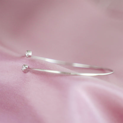 Sterling Silver Double Bezel 3mm CZ Torque Open Band Bangle Bracelet - sugarkittenlondon