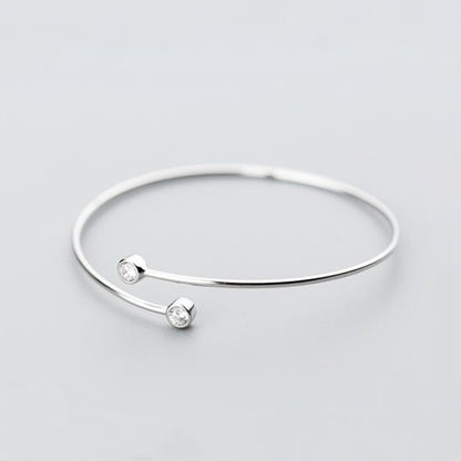 Sterling Silver Double Bezel 3mm CZ Torque Open Band Bangle Bracelet - sugarkittenlondon