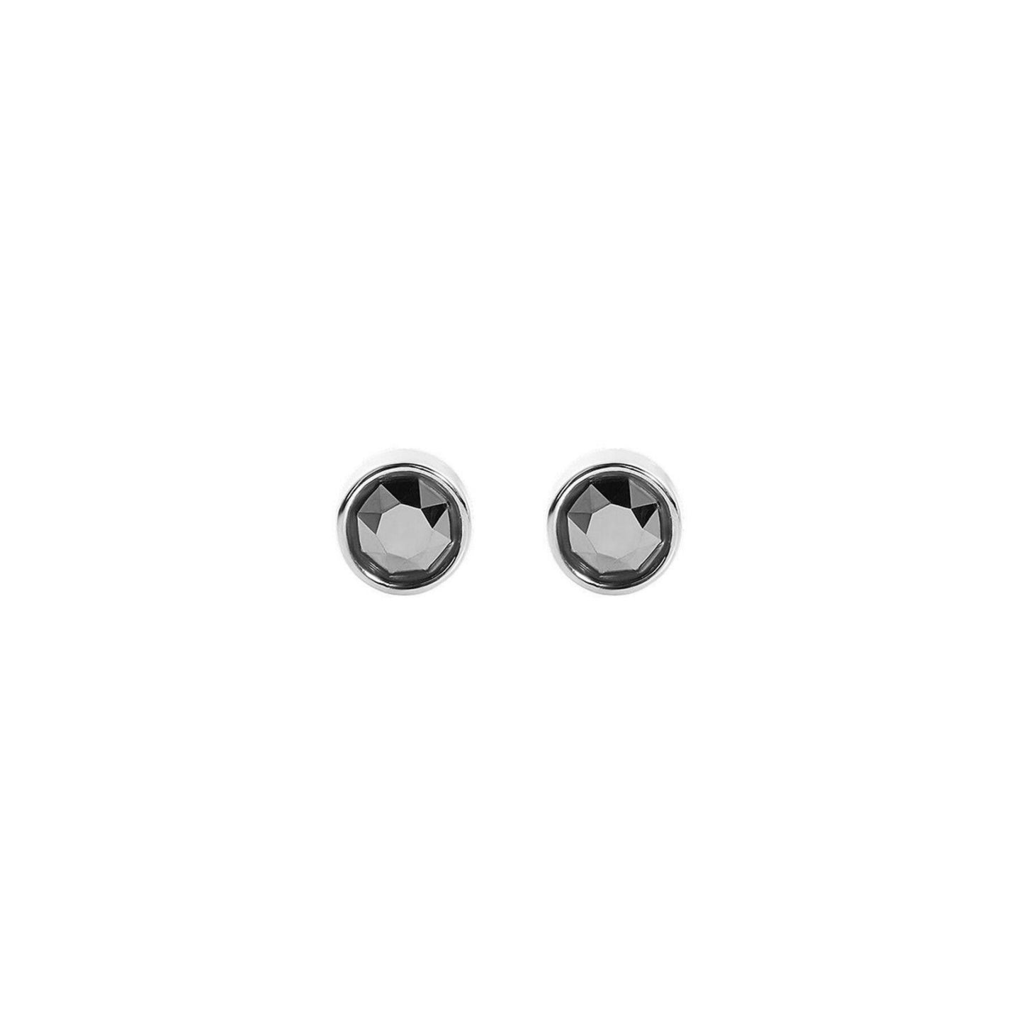 925 Sterling Silver CZ Stud Earrings with Round Bezel Setting in Clear or Black
