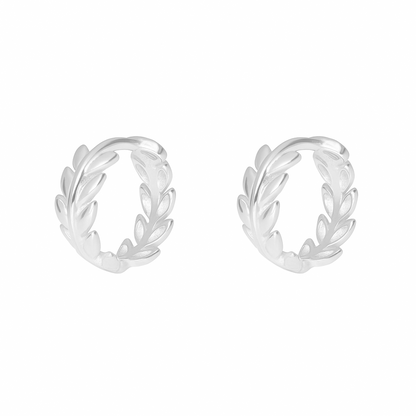 Sterling Silver Olive Laurie Branch Leaf Circle Hoop Huggie Earrings 2 Tones Rhodium 18K Gold