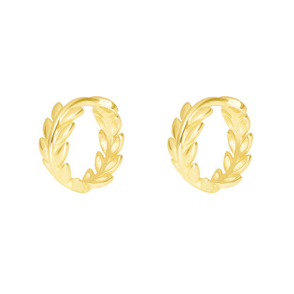 Sterling Silver Olive Laurie Branch Leaf Circle Hoop Huggie Earrings 2 Tones Rhodium 18K Gold