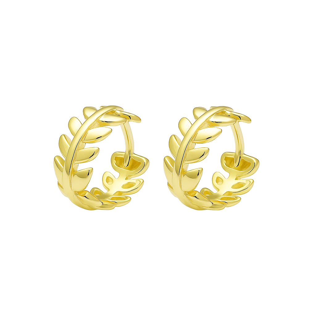 Sterling Silver Olive Laurie Branch Leaf Circle Hoop Huggie Earrings 2 Tones Rhodium 18K Gold