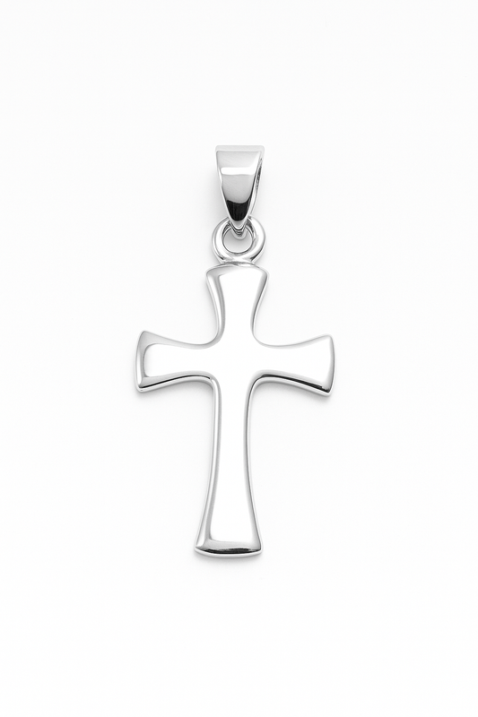 Sterling Silver Plain Shiny Polished Rounded Flared Cross Pendant