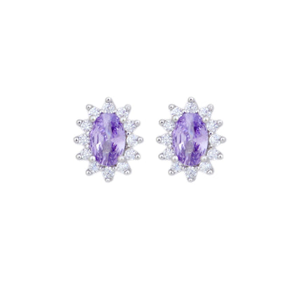 Sterling Silver Amethyst Purple CZ Oval Cluster Stud Earring Jewellery - sugarkittenlondon