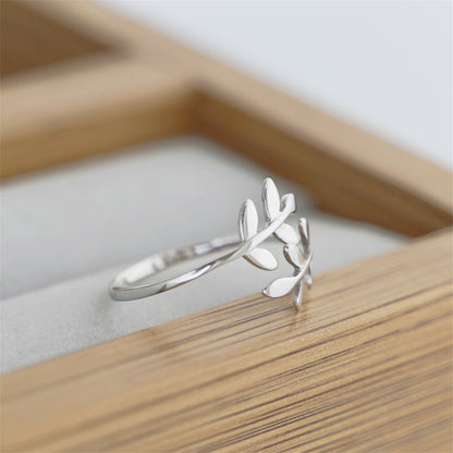 Sterling Silver Olive Leaf Laurel Wreath Roman Wrap Ring with Adjustable Size - sugarkittenlondon