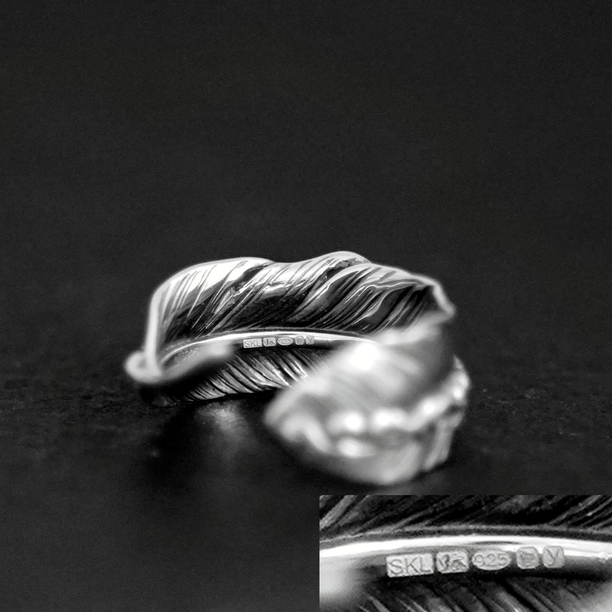 Sterling Silver Wide Mens Unisex Floral Angel Feather Wing Ring with Hallmark 925 - sugarkittenlondon