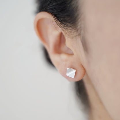 6mm Brushed Square Stud Earrings in 925 Sterling Silver with Bent Corners - sugarkittenlondon