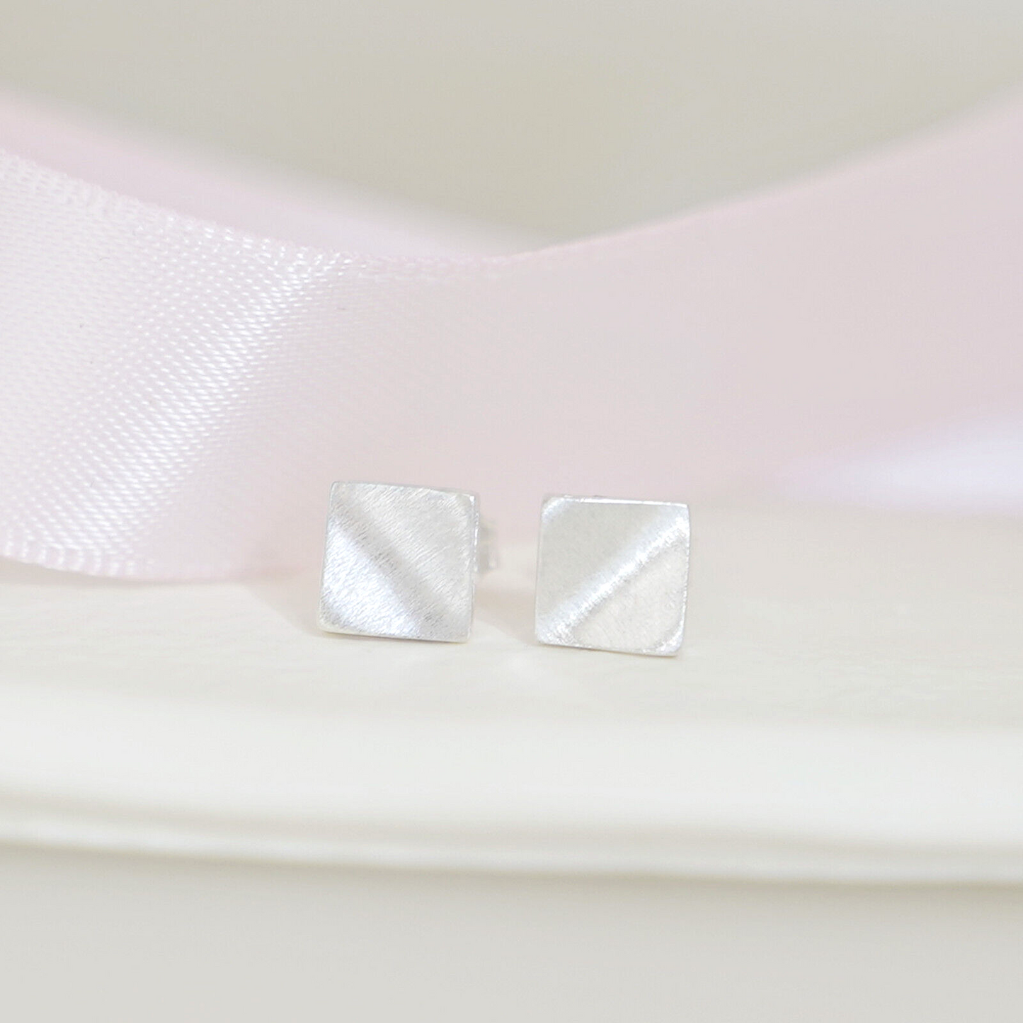 6mm Brushed Square Stud Earrings in 925 Sterling Silver with Bent Corners - sugarkittenlondon