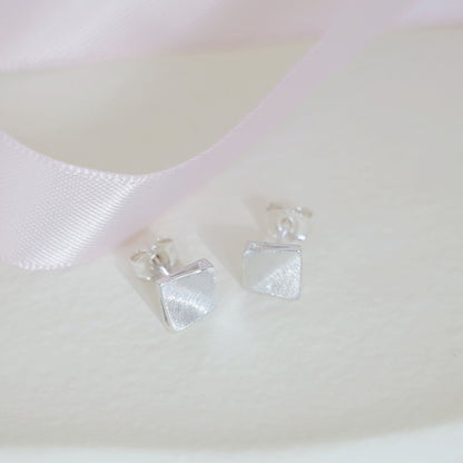 6mm Brushed Square Stud Earrings in 925 Sterling Silver with Bent Corners - sugarkittenlondon