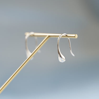 Hoop Drop Earrings Sterling Silver Plain Shiny Waterdrop Teardrop Hoop Drop Earrings 1.8cm