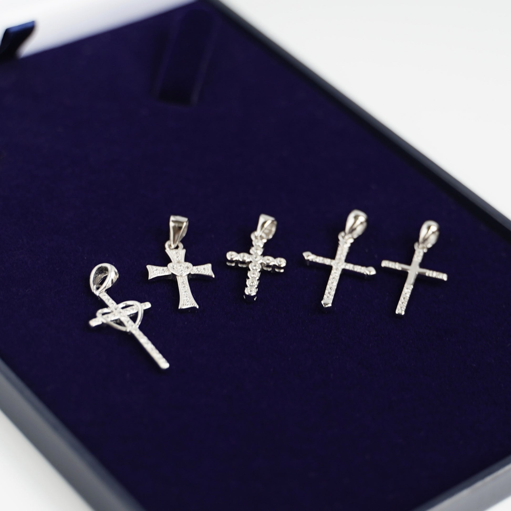 Sterling Silver Passion Cross Pointed Cross Paved CZ Pendant Necklace - sugarkittenlondon